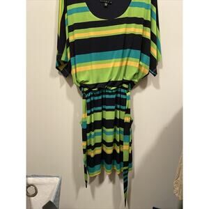 TIANA B Size 14P STRIPED DRESS W/TIE & POCKETS Summer Wedding Church Party